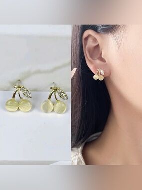 NEW Elegant Simple Cat Eye Cherry Earrings 925 Sterling Silver